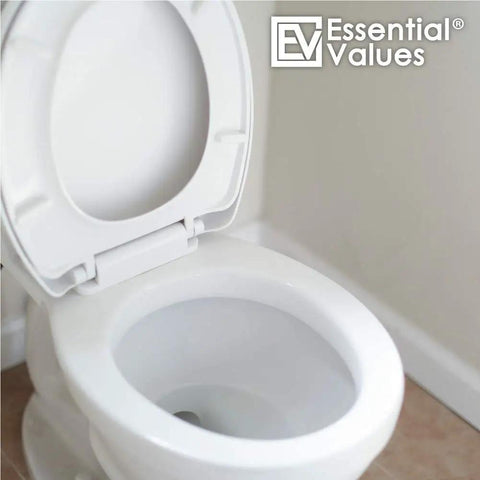 Three Pack Flush Valve Seal For Toilet GP1059291 Ring Gasket Replacement installed in white toilet bowl by Essential Values