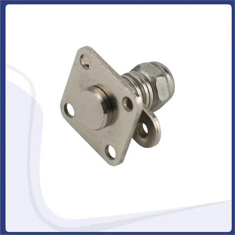 304 stainless steel torque-control hinge with square mounting plate and holes, angled view