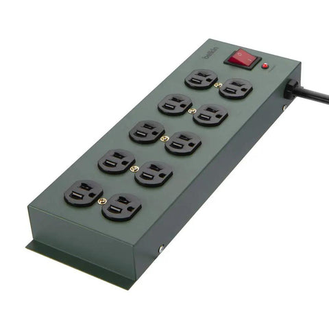 Power Strip Surge Protector With Ten Outlets And A 15 Foot Heavy Duty Metal Extension Cord Wall Mount Ready For Home Office Travel