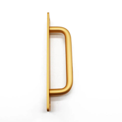 Side view of gold handle from Two Pack Gold Aluminum Barn Door Handles Set 5.83 Inch Sliding Door Pulls for Wardrobes and Cabinets.