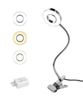 LED Clip On Reading Light With Dimmable Brightness, 3 Modes And 10 Levels, Flexible Clamp Desk Lamp, Matte Silver with Adapter