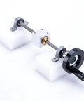 T8 Lead Screw Set For 3D Printers And CNC Machines, 8mm stainless steel with brass nut, KP08KFL08 bracket, handwheel attached, silver housing.