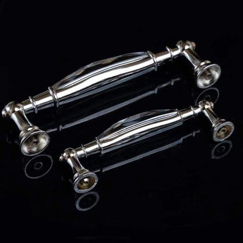 Two Pack 3.78 Inch Glass Dresser Drawer Handles With Clear Crystal Look Pull Knobs In Chrome Metal Finish, 96mm Center To Center