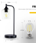 Cozy Industrial Table Lamp For Living Room With 2 USB Ports, Black Nightstand Lamp, Clear Glass Shade, E26 Bulb Included