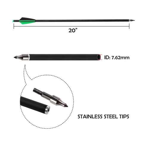 22 Inch Carbon Crossbow Bolts For Hunting And Target Practice, High Precision Arrows With Shield Vanes, shaft and stainless steel tips