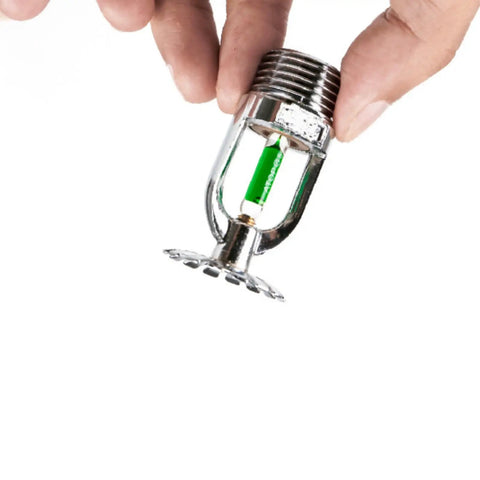 Pendent Fire Sprinkler Heads 5 Pack Half Inch Thread Quick Response 199 F Nickel Plated Copper shown from side view for installation.