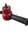 Heavy Duty Sheet Metal Nibbler Cutter Double Headed Drill Bit Attachment for Straight Curved Circle Cuts Iron Steel Copper Aluminum Works On 8mm Electric Pneumatic Drills Red Version side view showing the handle and chuck.