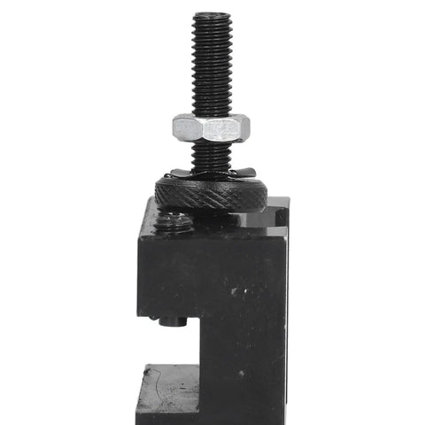 Four Piece Tool Post Holder Set For Turning, Facing And Boring Tasks With Piston Wedge Hardware, Pro Grade High Speed Steel CNC Fixture, Heavy Duty Machining Component For Industrial Lathe black steel tool post holder with threaded clamp and nut
