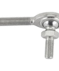 Beefy 1/4 Inch Rh Male Heim Joint Rod End With Stud For Custom Build Carb Linkage And Shift Cable Setup Zinc Plated Steel With Ptf Lining For Sick Hot Rod And Drag Strip Applications close-up showing threaded stud and spherical rod end design.