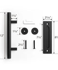 Two Pack Sliding Barn Door Handle Set, 12 Inch Heavy Duty Pull And Flush Hardware, Black Rustic Round Two Sided Design, parts layout