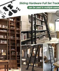 24 Foot Sliding Barn Door Ladder Hardware Kit with round tube track installed in home library, illustrating heavy duty rails and smooth glide