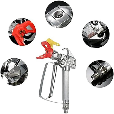 Airless Paint Spray Gun with 517 Tip and Swivel Joint, 3600 PSI High Pressure, Silver Finish, Four Finger Trigger