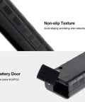 Close-up of Ultrasonic Leak Detector showing non-slip grip texture and battery door for 9V battery.