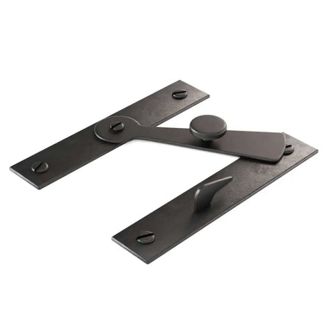 Two And A Half Inch Black Wrought Iron Barn Door Gate Latch with mounting hardware, heavy duty H shaped flip latch