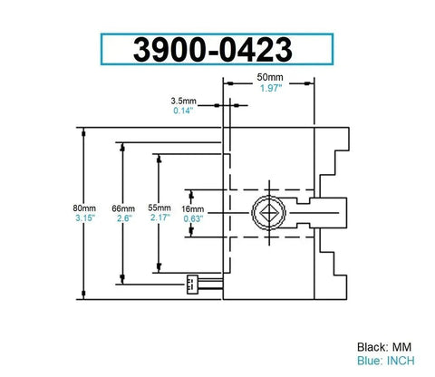 Technical diagram of 4 Jaw Self Centering Lathe Chuck 3 Inch With 3 M6 Mounting Holes, showing measurements in mm and inches.