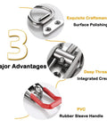Close-up features of Toggle Latch Clamp 4002 With Lock Hole 304 Stainless Steel Heavy Duty Pull Hasp Latches, including polished surface, deep thread, and rubber sleeve handle.