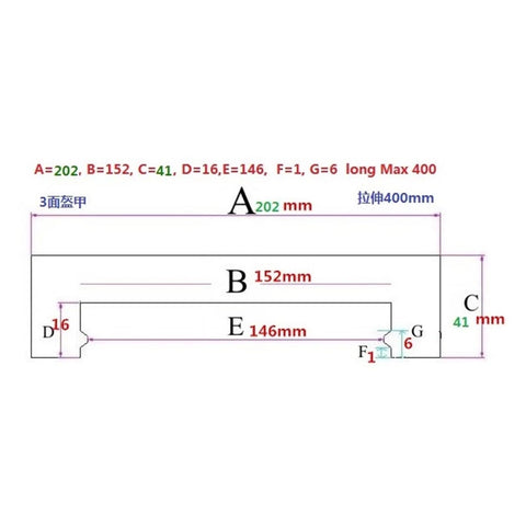 Dimensions of Flexible Accordion Bellows Three Sided Armored Slideway Guard for Industrial Machines shown with measurements