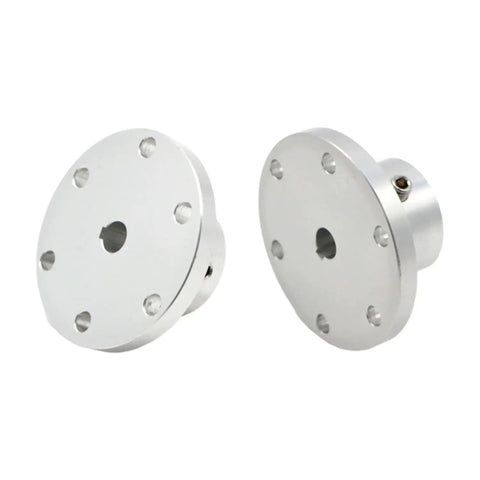 Pair of Heavy Duty Aluminum Flange Coupling For RC Motors And Wheels, 18mm Inner Diameter With Locking Key Slot, side view