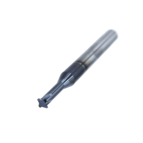 Side view of a 1/4 in solid carbide thread end mill with 0.018 in cutting diameter and 4 flutes