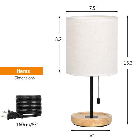 Modern Wood Base Table Lamp With Linen Shade For Nightstand And Desk Bedside Light For Living Room Bedroom Office Or Dorm Soft Non Flicker Glow That Eases Eyes And Creates A Cozy Vibe with dimensions and power cord