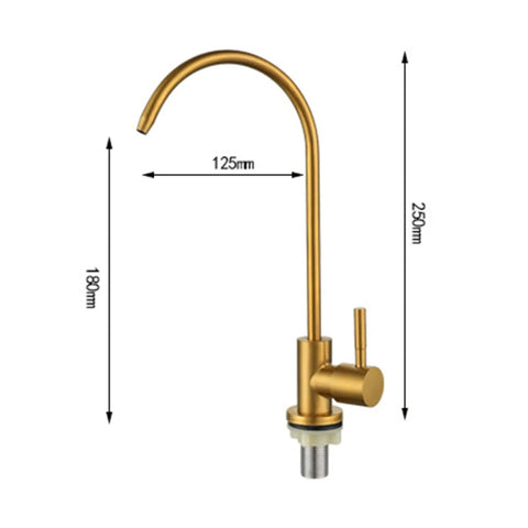 NYTFHMS Drinking Water Filter Taps Kitchen Sink, Purifier Faucet, Stainless Steel Gold 1/4, side view with dimensions