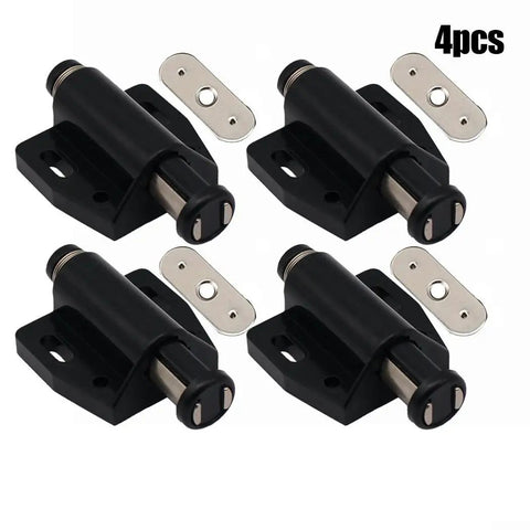 4 Pack Magnetic Push To Open Cabinet Latches Handleless Door Catches For Wardrobe Cupboard Kitchen And Bathroom Spring Loaded Easy One Push Closure Black Finish
