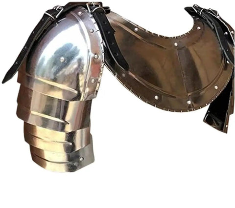 Medieval Iron Gorget Spaulders Shoulder Armor Set Battle Ready, Viking Crusader Pauldrons Armor, 18 Gauge Steel, Fully Wearable