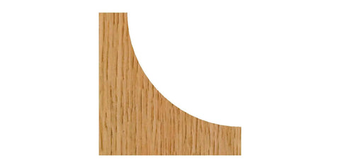 Wood sample with profile cut showing Cove Router Bit With One Inch Radius And Two And A Half Inch Diameter For Decorative Edge Profiling.