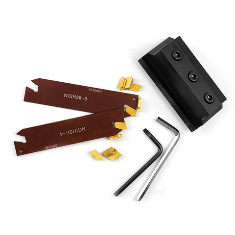 Oscarbide 3/4 in self-lock block with adjustable blade; includes NCIH26-3/NCIH26-4 blades, GTN-3/GTN-4 carbide inserts, and hex wrenches