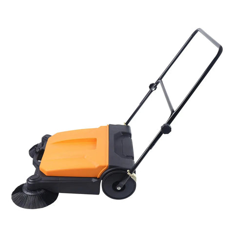 Deturprostore Walk Behind Floor Sweeper 27 Inch Wide Manual Push Broom Clean Up Garage Patio Deck With Big Dustpan. Foldable Handle Adjustable Height For Indoor Warehouse Outdoor Use No Electricity Needed Super Easy To Store