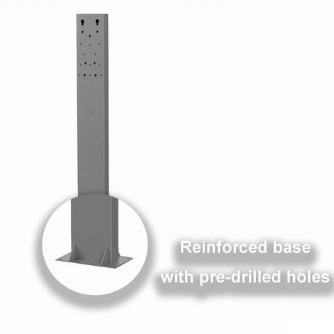 Heavy Duty Built Like A Tank EV Charger Station Box with weatherproof rain shield and reinforced base with pre-drilled holes in gray.