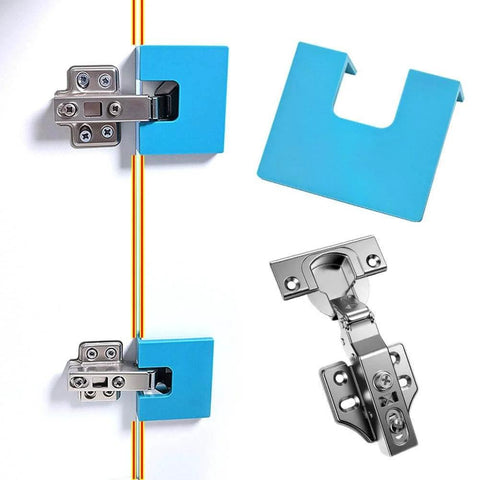 Two Pack Adjustable Door Hinge Jig Router Template Installation Kit With Magnetic Locking For Drill Free Setup Precision 2mm Calibration Door Jamb Hinge Jig Carpenter Mortise Tool Latch Installation For Doors Cabinets And Drawers DIYers Will Love showing two hinge jigs and a hinge.