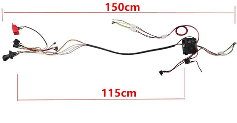 24V Ride On Toy Wiring Harness Conversion Kit With 2.4G Wireless Switch Box, 150cm length, showing full layout and wiring details