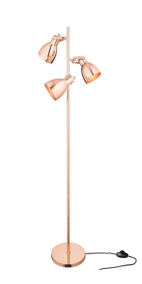 GF32 Floor Lamp In Rose Gold Three Light Modern Floor Lamp With Sleek Minimalist Design And 350 Degree Adjustable Heads, Durable Metal Build