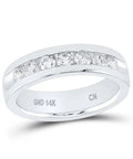 Solid 14K White Gold Mens Wedding Channel Setting Band Ring Machine Crafted Round Brilliant Diamonds One Carat side view with shine