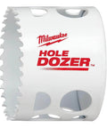 Front view of Milwaukee 2-1/2-inch ice-hardened Hole Dozer hole saw, white body with red Milwaukee logo