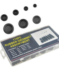 170 Piece Rubber Grommet Kit Dope Round Firewall Plugs For Auto Body And Sheet Metal with black grommets and clear case
