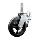 Swivel Scaffold Wheel Caster With Rubber On Cast Iron Core, Eight Inch By Two Inch Wheel, One And Three Eighths Inch Stem, Double Total Lock Brakes
