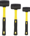 Rubber Mallet Set With 8 Oz 16 Oz And 32 Oz Heads, Low Recoil Rubber Faces, Yellow Durable Fiberglass Handles, Sure Grip Comfort
