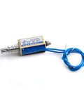 24V 0.3A 5N Push Pull Frame Solenoid Electromagnet With 10mm Stroke for Smooth Linear Motion Low Friction Plunger Spring Return JF-0530B 24V DIY Robotic Actuator for Projects, blue wire leads