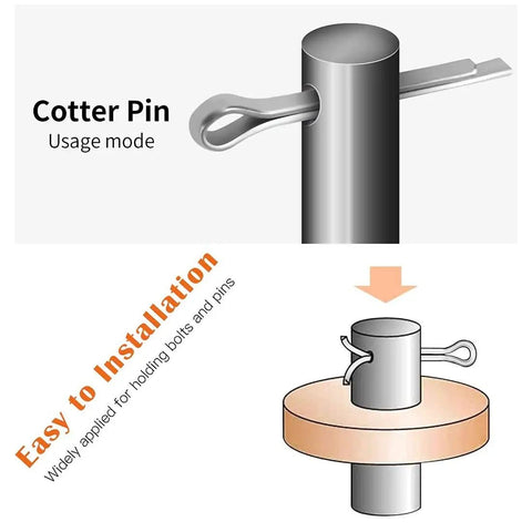 Illustration of cotter pin installation from Heavy Duty Cotter Pin Assortment Kit With 555 Steel Cotter Pins, Clips And Fasteners.