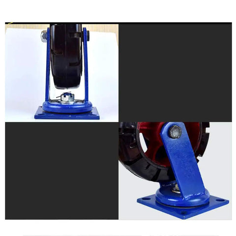 Heavy Duty Swivel Casters With Tight 360 Turn And 10 Or 12 Inch Wear Resistant Nylon Wheels Roll Smooth And Crush Weight Solid One Ton Load Bearing Universal Cart Wheel Sets Of Four Pack, detailed view of caster wheel and base.