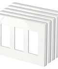 Five-pack Three Gang Screwless Wall Plate Cover For Decorator Outlets And USB GFCI Receptacles Glossy Off White Finish stacking