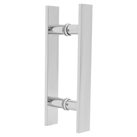 12 Inch Push Pull Door Handle Set For Glass And Wood Doors Double Sided H Shape Stainless Steel Bar With Sleek Chrome Mirror Finish Back To Back Pair For Double Doors Flat Rectangle Style Fit 0.47 Inch Door Thickness, chrome pair