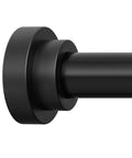 Close-up of matte black end cap on No Drill Tension Shower Curtain Rod 31 To 120 Inches, 1.1 Inch Diameter Rustproof Stainless Steel.