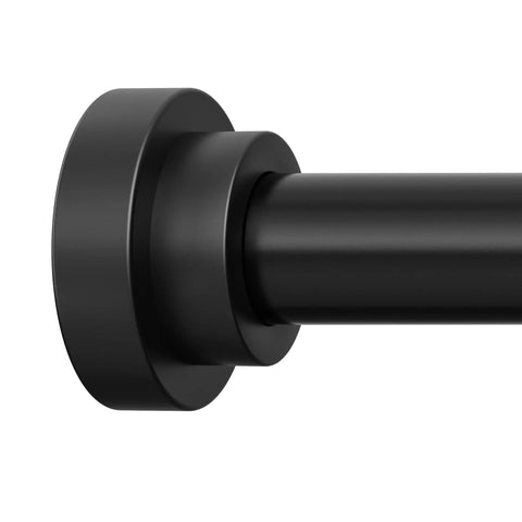 Close-up of matte black end cap on No Drill Tension Shower Curtain Rod 31 To 120 Inches, 1.1 Inch Diameter Rustproof Stainless Steel.