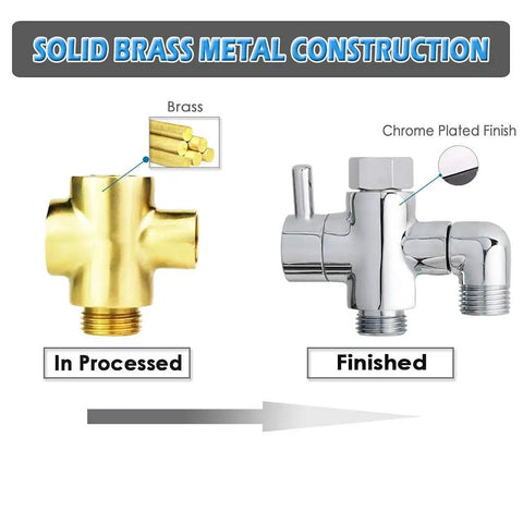 Easy Install Brass Shower Arm Diverter Valve For Handheld And Fixed Shower Heads G1/2 3 Way Universal Bathroom System Component Replacement Polished Chrome showcasing unprocessed and polished chrome finish stages.