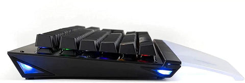 Slick 108 Key Mechanical Gaming Keyboard With Crisp Blue Switches side view showing RGB lights and smooth USB wired setup.
