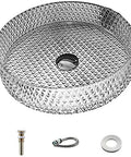 Bathroom Vessel Sink - Tempered s Wash Basin for Bar & Cloakroom, Countertop Vani Sink with Accessories, White Design for Home Decor, clear textured finish.