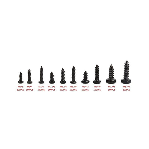 Handy 1000 Piece Assortment Kit Featuring M1 M1.4 M1.7 M2 Phillips Micro Screws with round heads for electronics assembly